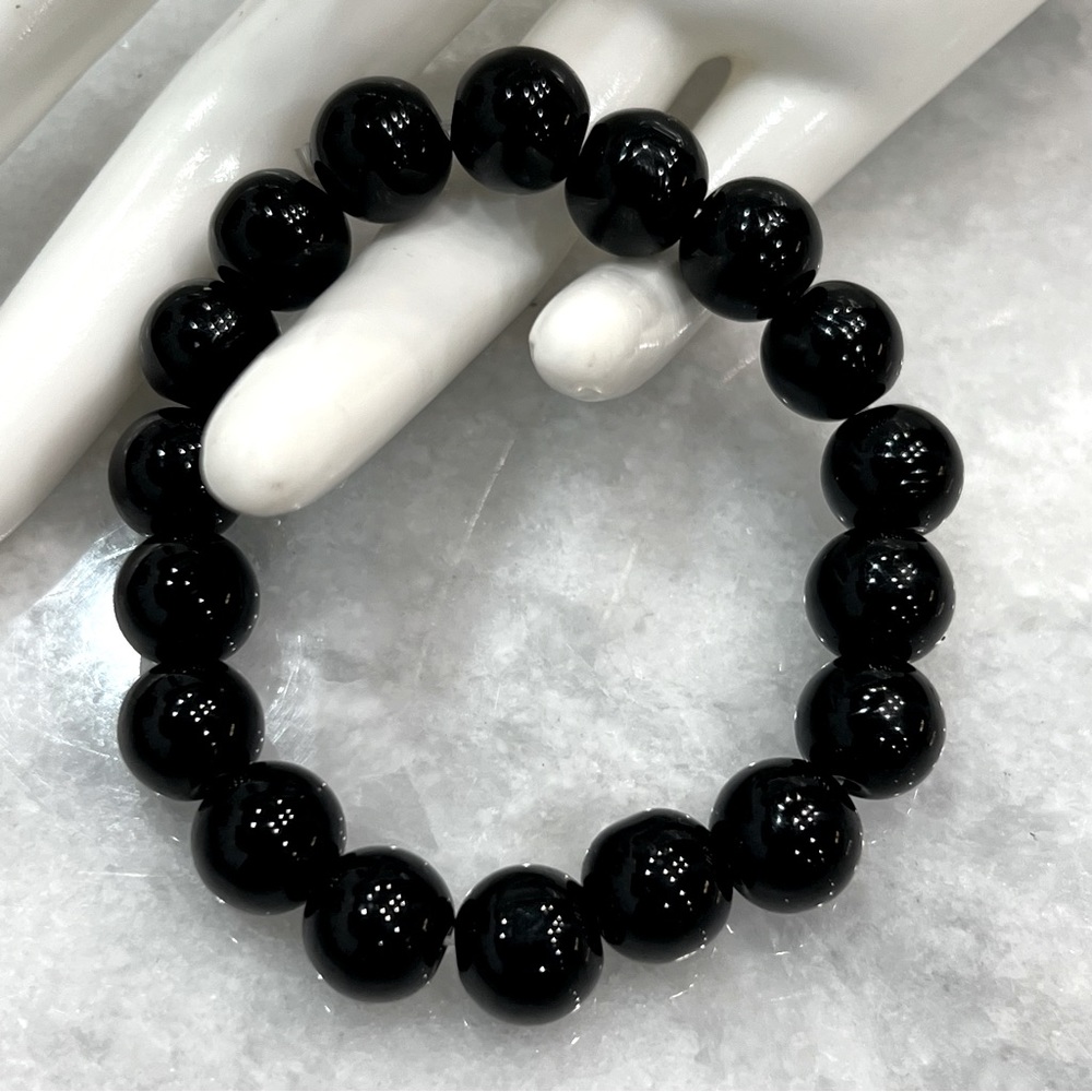 Black Agate Stretch Bead Bracelet